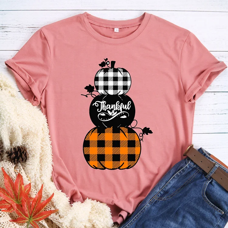 Thankful Plaid Pumpkin T-shirt Tee -599221