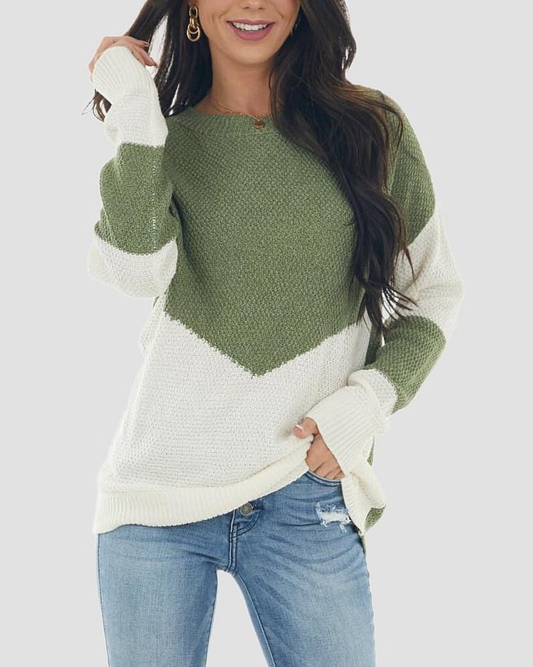 Chevron Colorblock Long Sleeve Sweater - Shop Trendy Women's Clothing | LoverChic