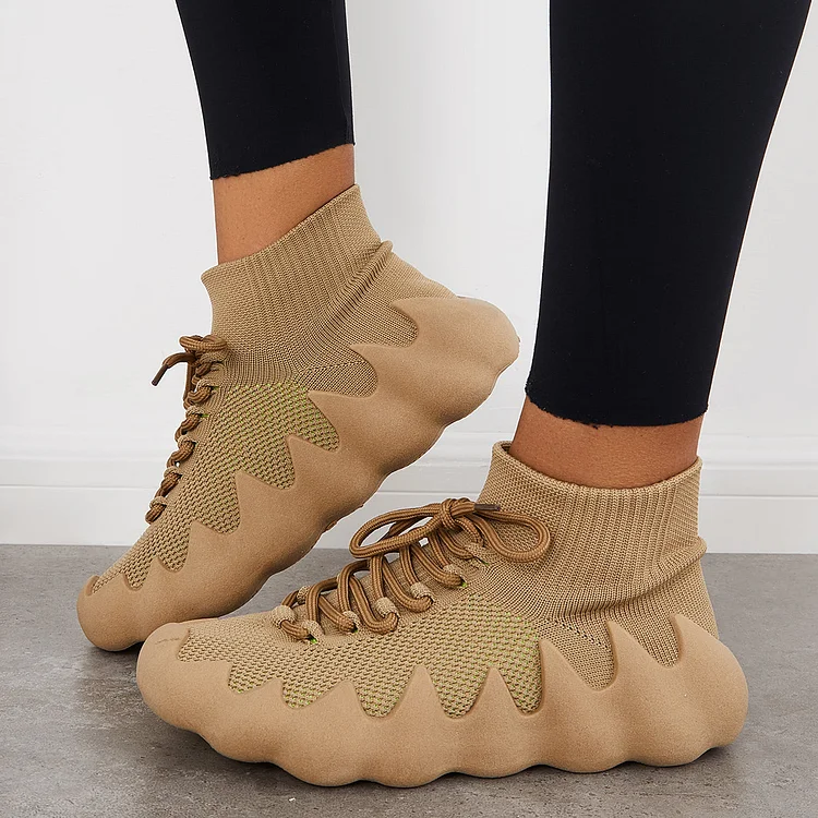 Lightweight Knitted Sock Sneakers Lace Up Running Shoes