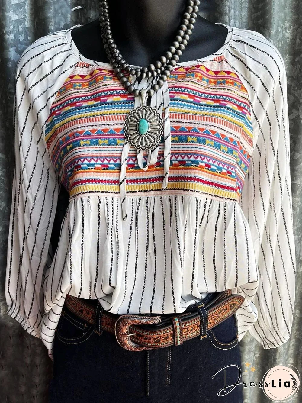 Tribal Casual Crew Neck Shift Tops