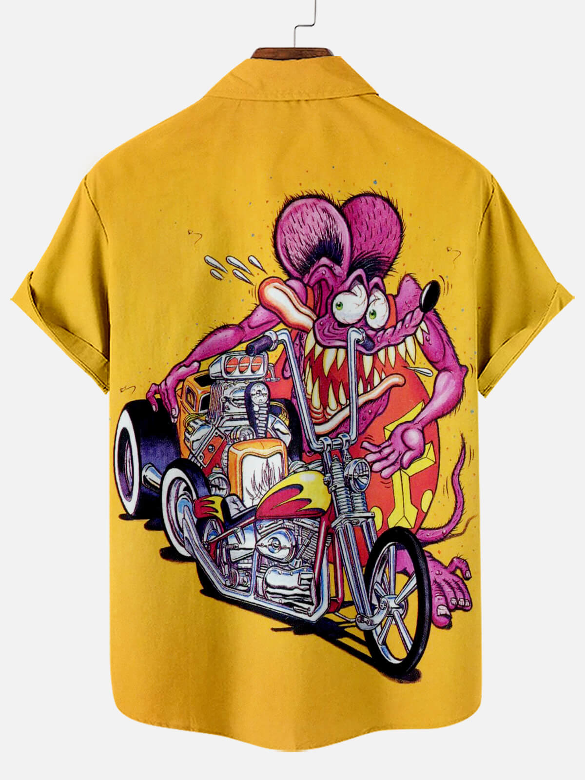 Men's Nostalgic Anime Character Retro Car Short Sleeve Shirt PLUSCLOTHESMAN