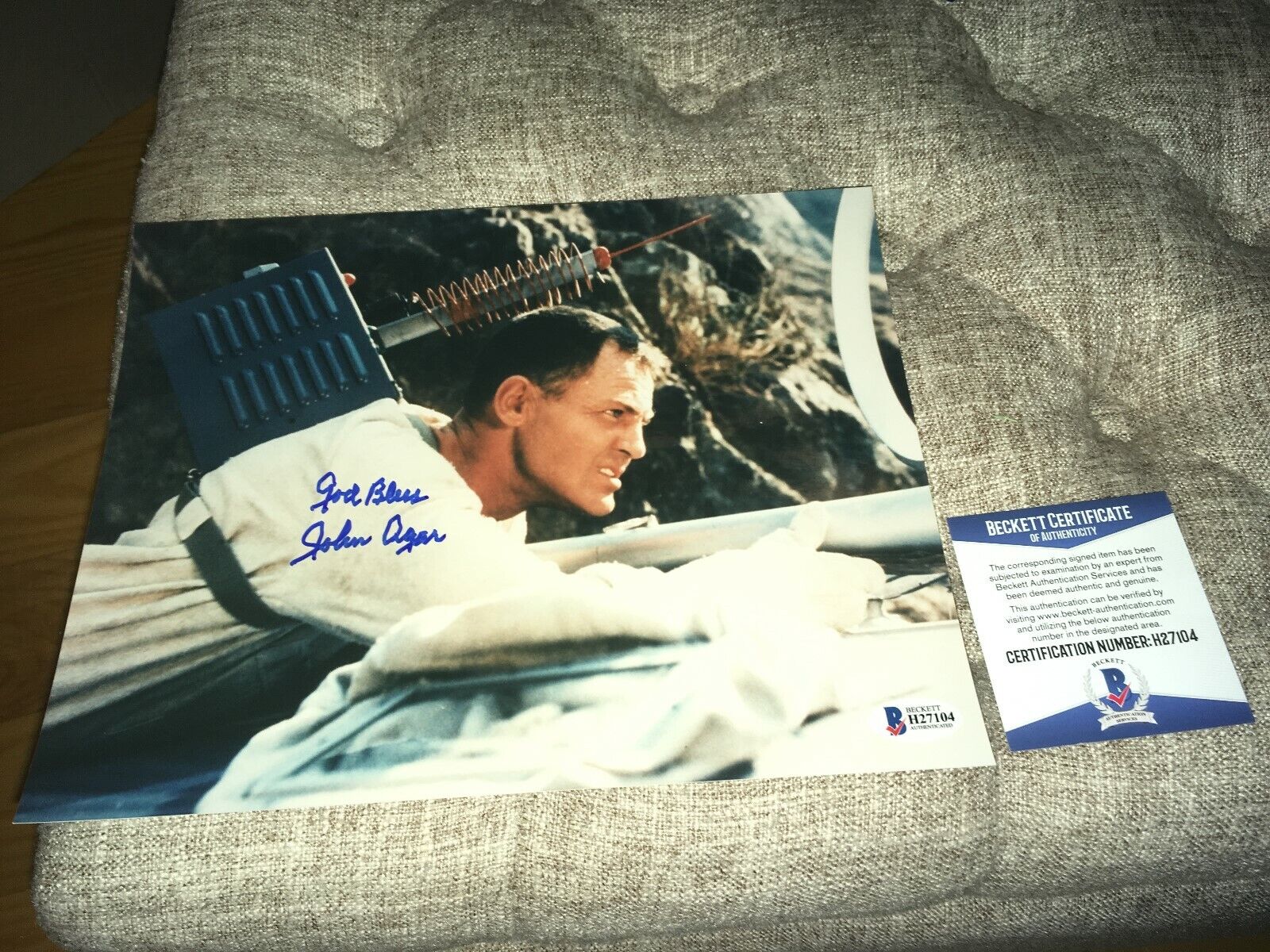 John Agar The Mole Men Signed 8 x 10 Photo Poster painting BAS Beckett Certified