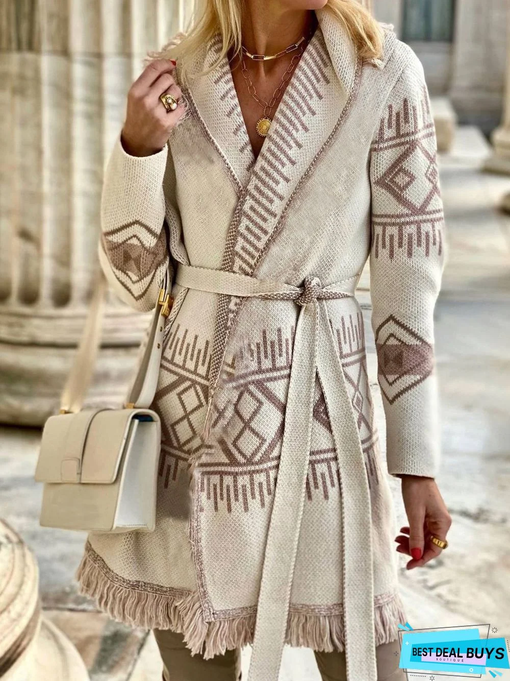 Casual Long Sleeve Tribal V Neck Sweater coat