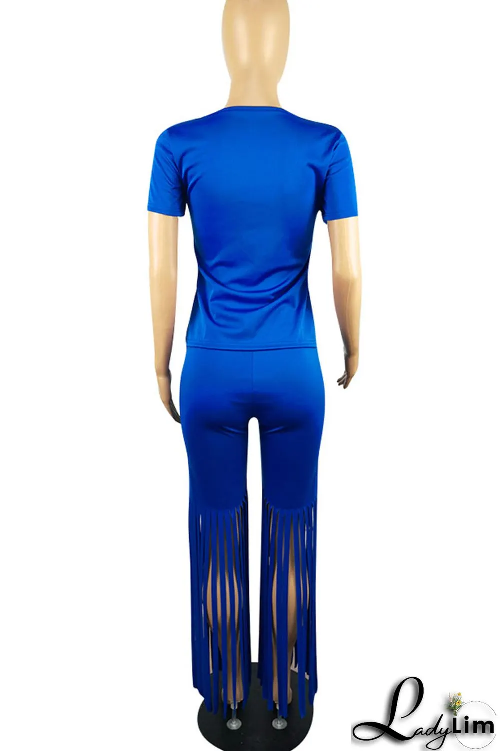 Pink Casual Solid Tassel Split Joint U Neck Short Sleeve Two Pieces