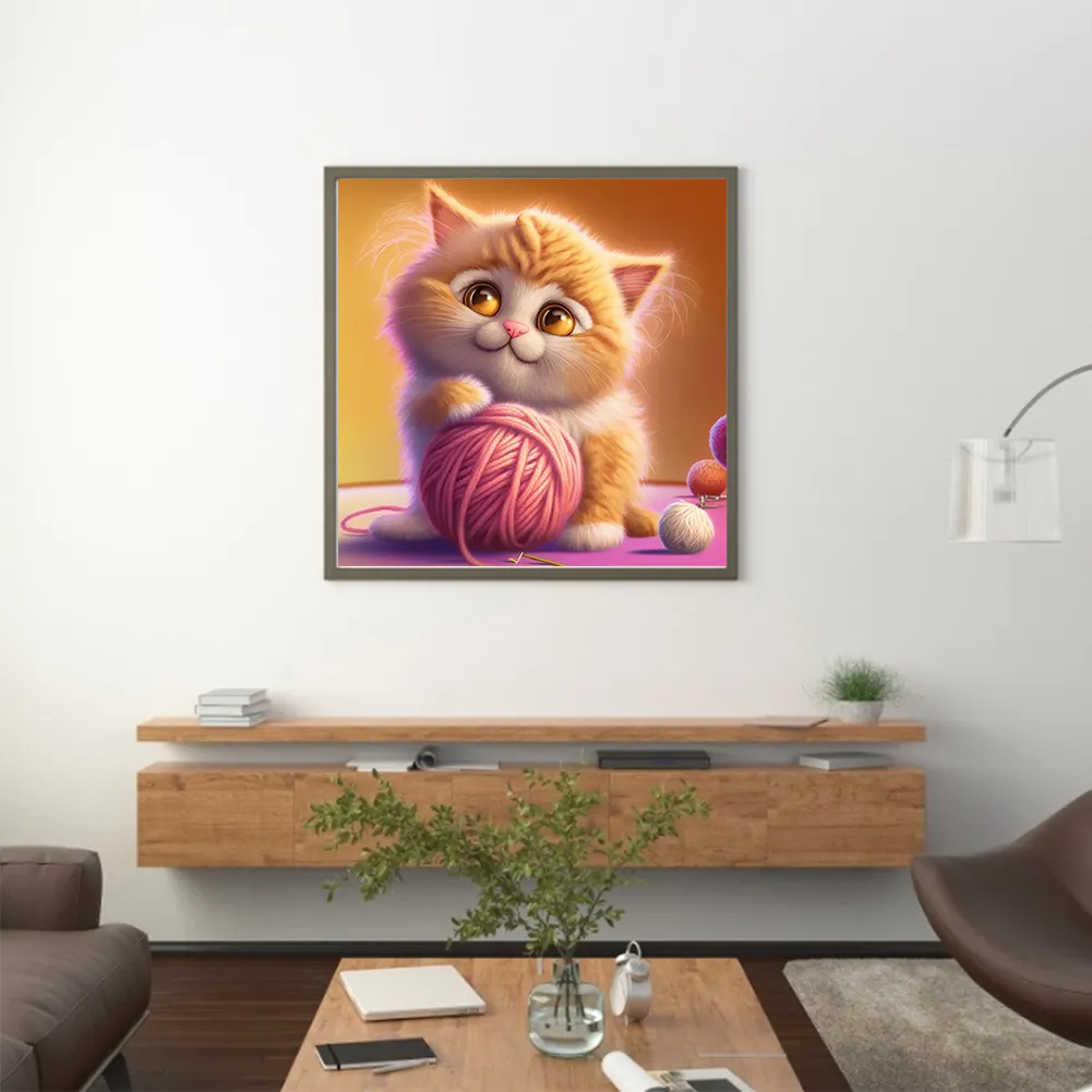 DIY Paint By Number 40*40cm - Cat Playing With Yarn