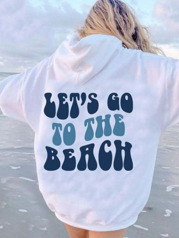 Women's Let's Go To The Beach Graphic Printed Preppy Hoodie