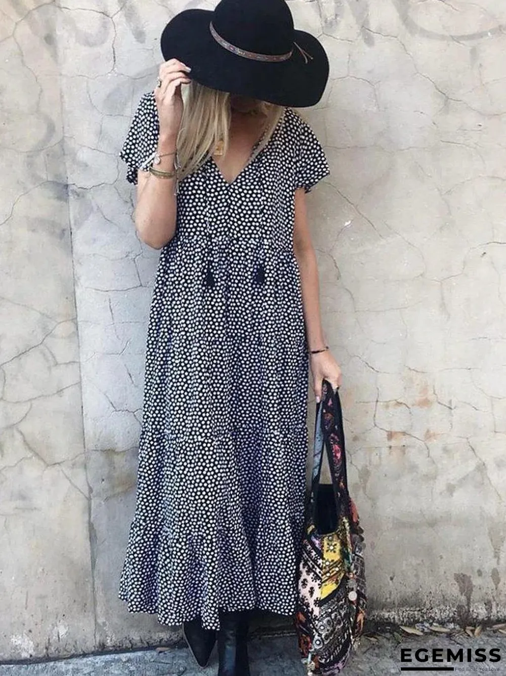Boho Flutter Sleeves Polka Dot Midi Dress | EGEMISS