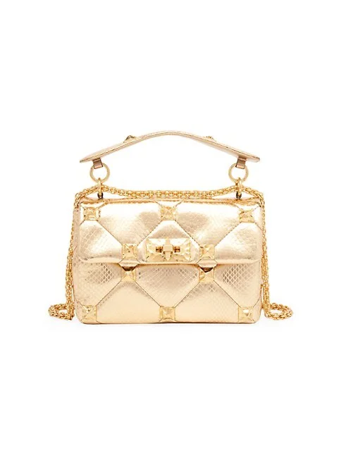 Valentino Garavani Roman Stud Quilted Metallic Leather Shoulder Bag