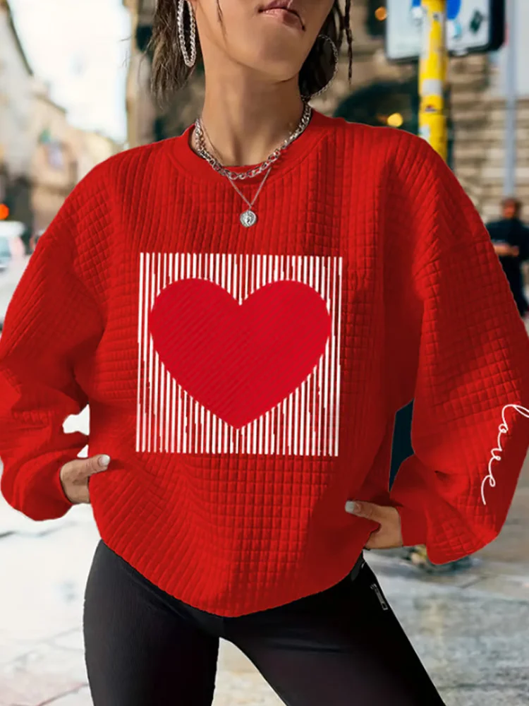 Women‘s Valentine‘s Day Love Heart Casual Waffle Sweatshirt