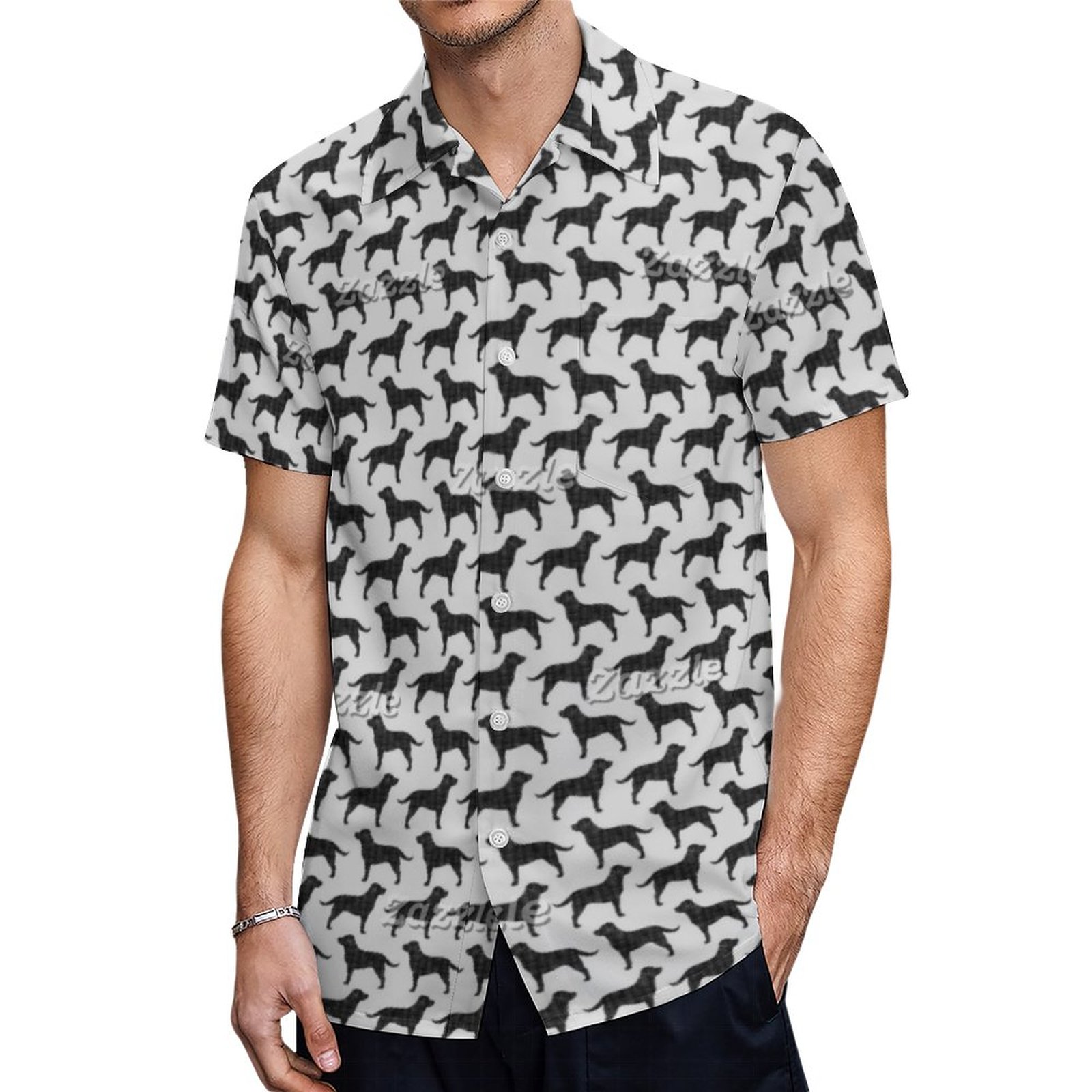 Black Labrador Retriever Silhouettes Labs Pattern Hawaiian Shirt Mens Button Down Tropical Hawaii Beach Shirts