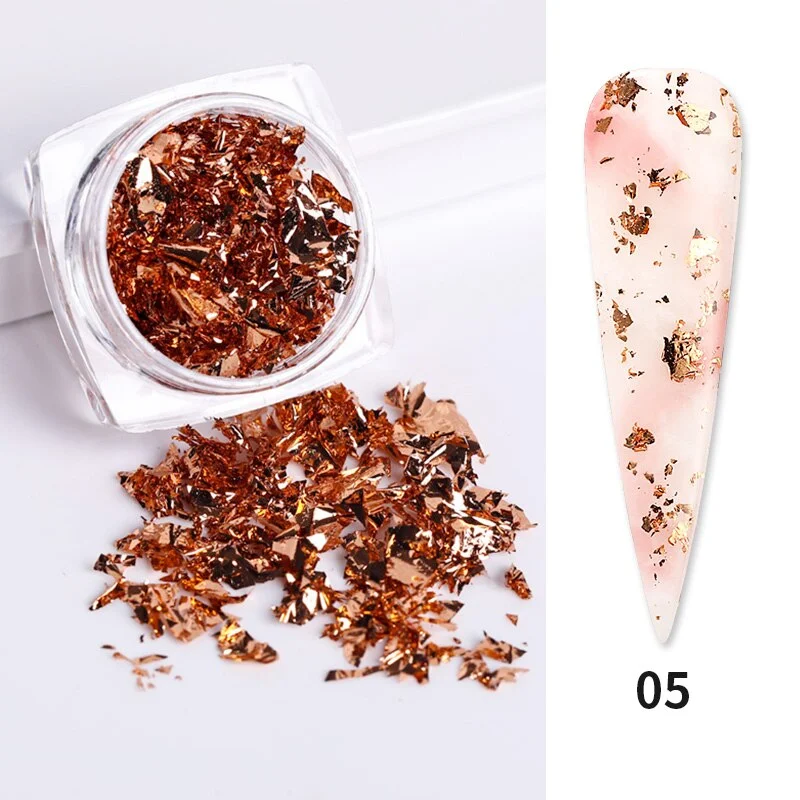 12 Grids Sparkly Foil Nails Sequins Irregular Aluminum Gold Red Summer Design Set  Mirror Chrome Glitter Flakes Gel DIY Manicure-Nail Inspo