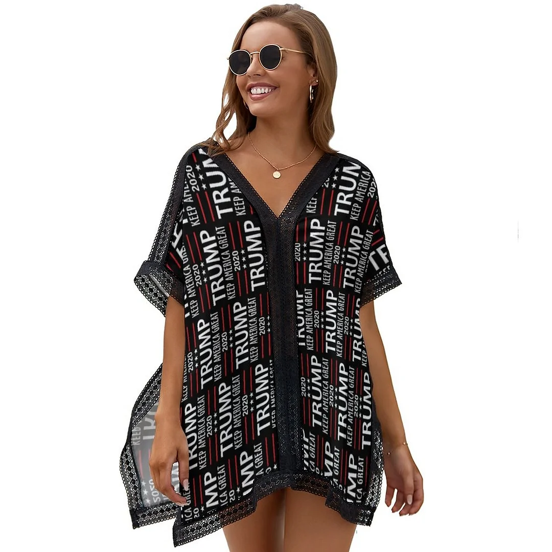 Trump Keep America Great Women Oversized Dresses Loose Chiffon Beach Bathing Suit Swim Bikini Swimsuit Cover Up