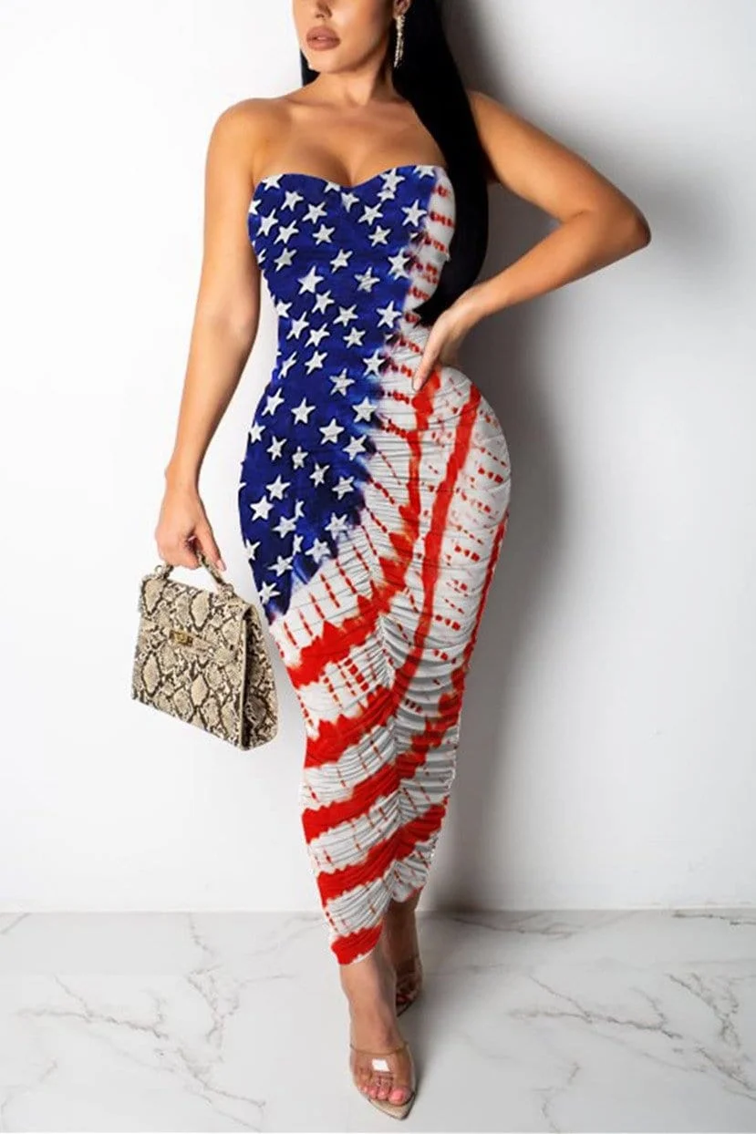 Sexy Flag Pleated Multicolor Dress