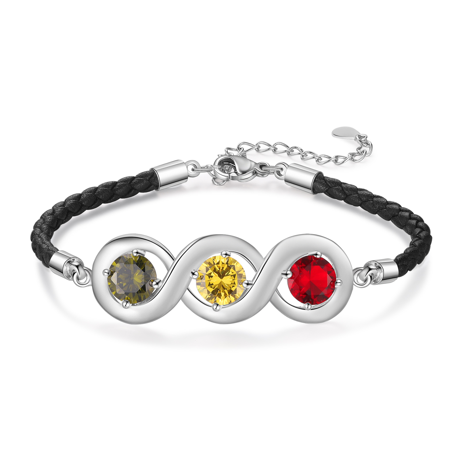 Braccialetto infinito personalizzato con 3 nomi e 3 pietre di nascita regalo per donna