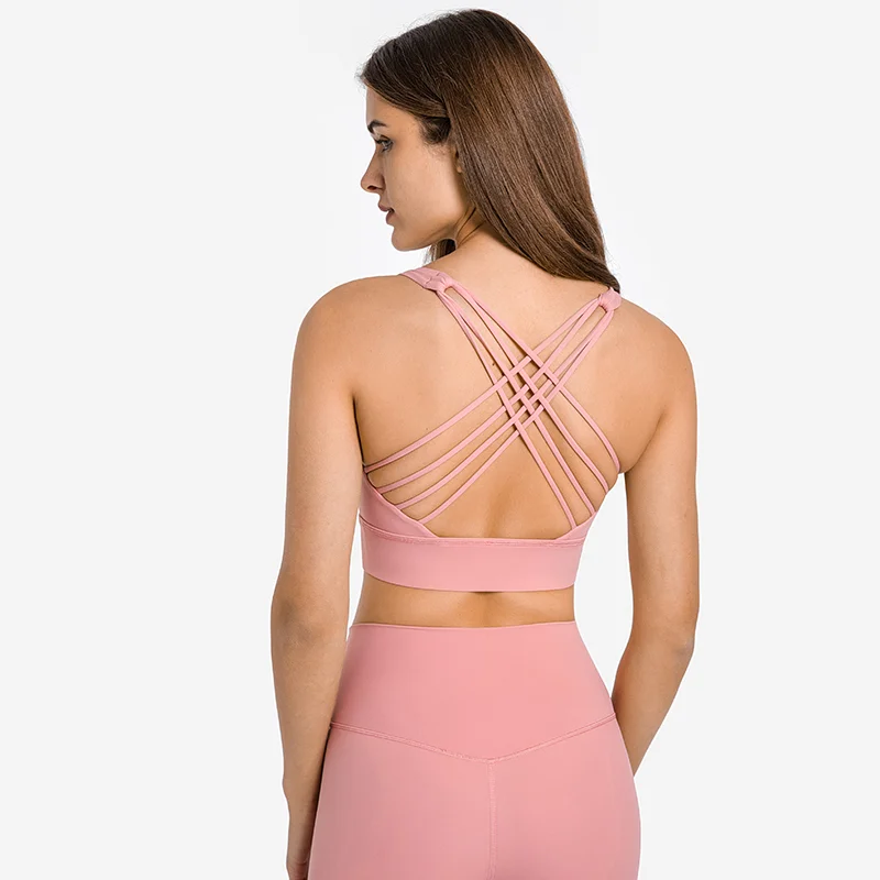 Coral pink Shop criss cross strap tie dye sports bra at a great price on Hergymclothing
