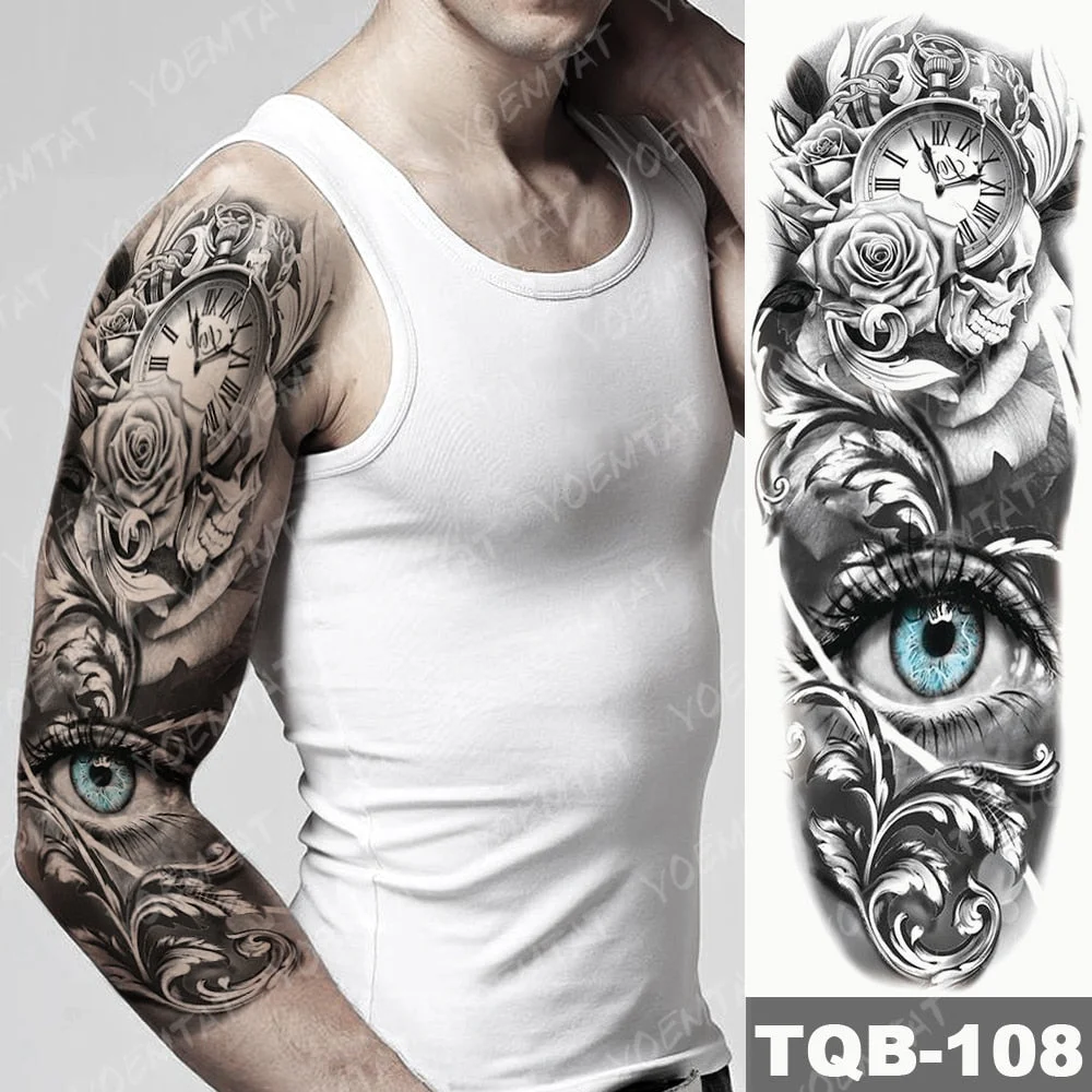 Large Arm Sleeve Waterproof Temporary Tattoo Sticker Lion Crown Gun Rose Wolf Tiger Animal Tattoos Women Men Body Art Fake Tatto