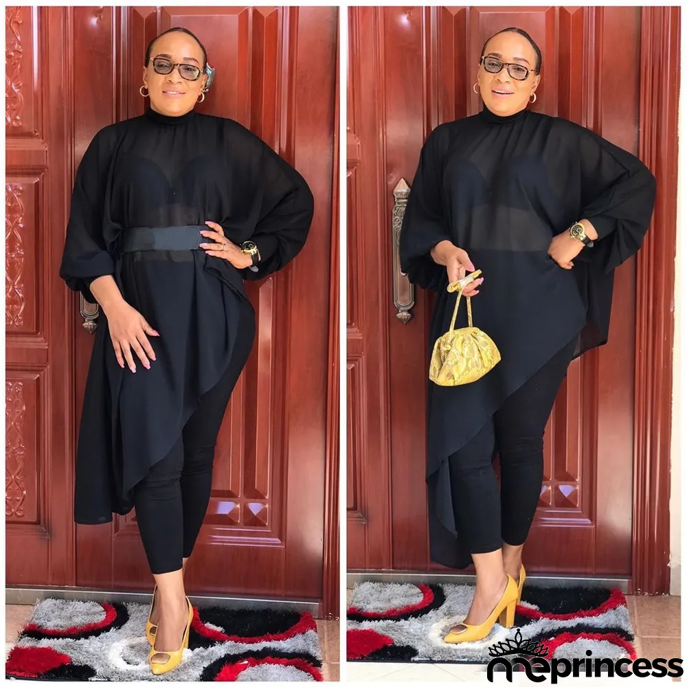 African Ladies Fashion Solid Color Plus Size Mommy Irregular Chiffon Dress