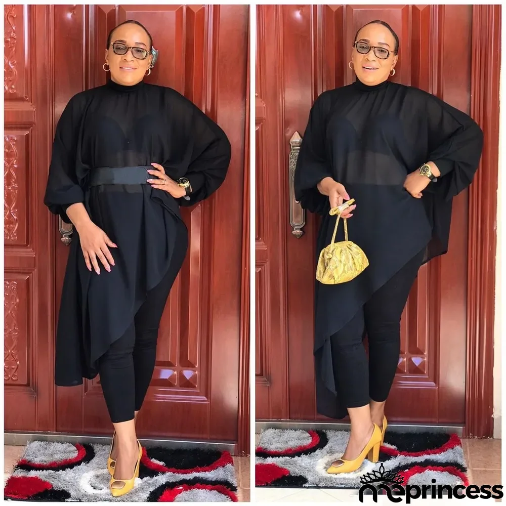 African Ladies Fashion Solid Color Plus Size Mommy Irregular Chiffon Dress