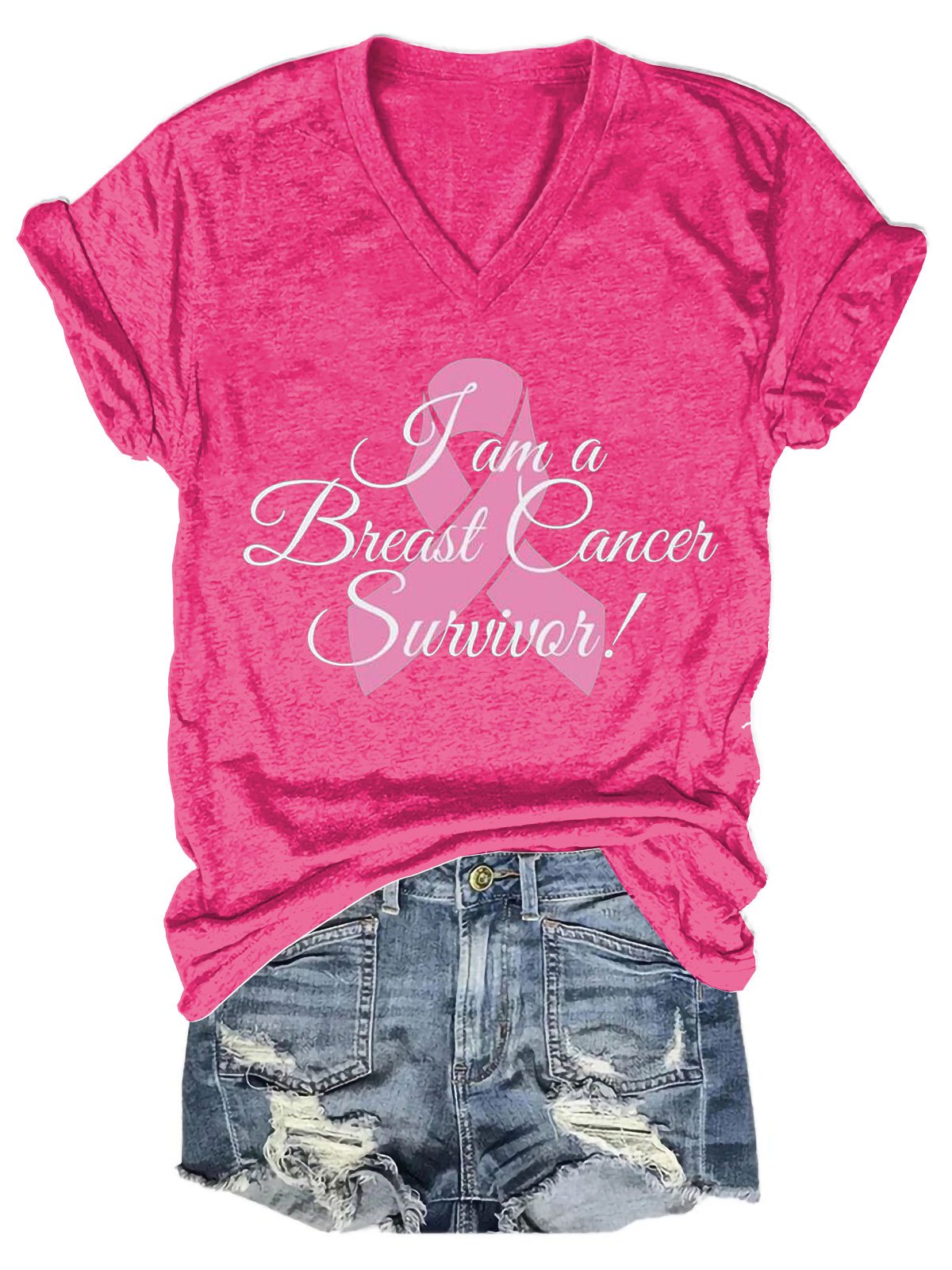 Women's Breast Cancer Awareness V-neck Casual T-Shirt