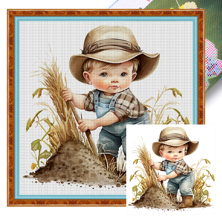 【Huacan Brand】Farm Baby 18CT Stamped Cross Stitch 25*25CM