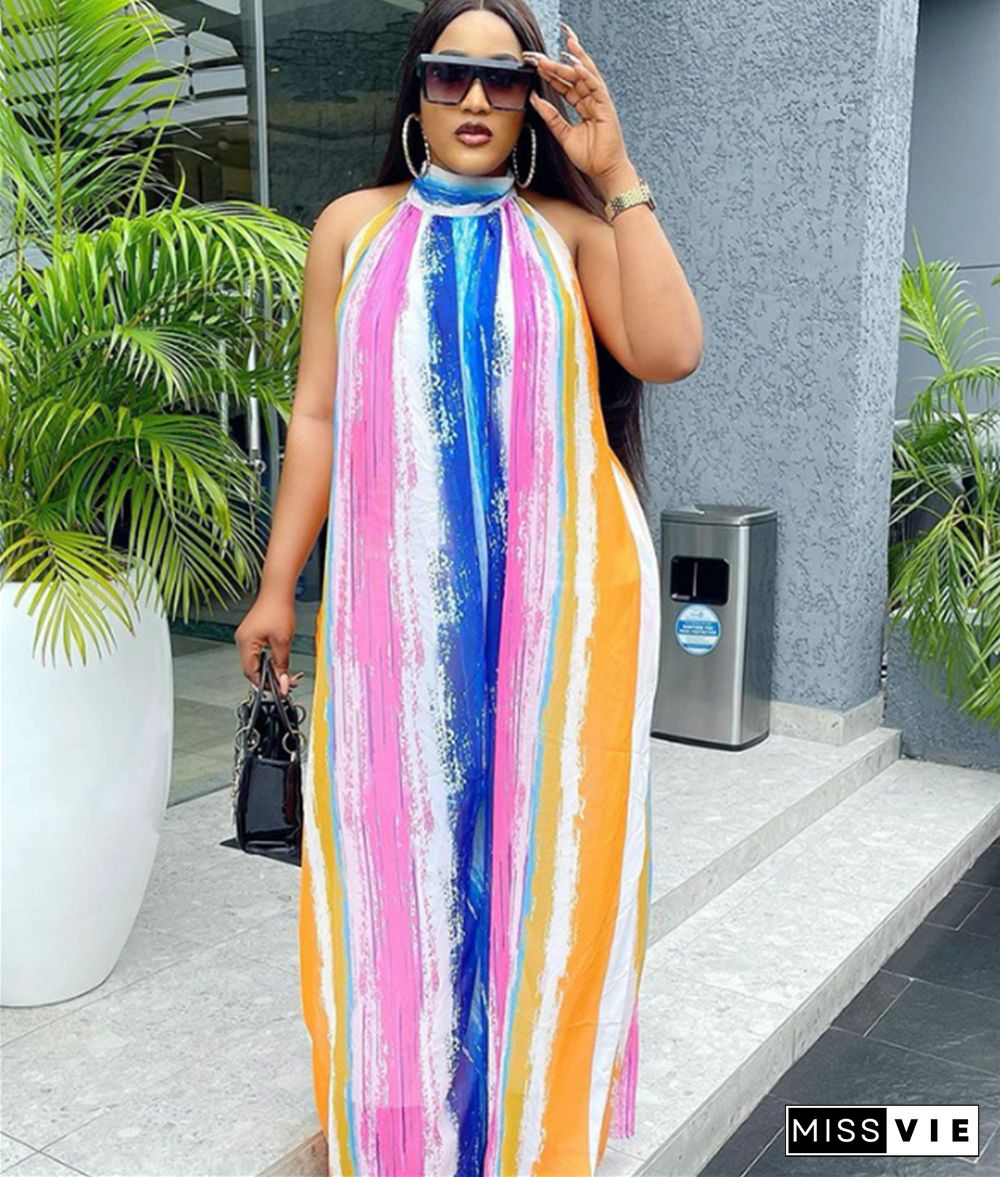 Tie Dye Striped Printed Sleeveless Loose Jumpsuits