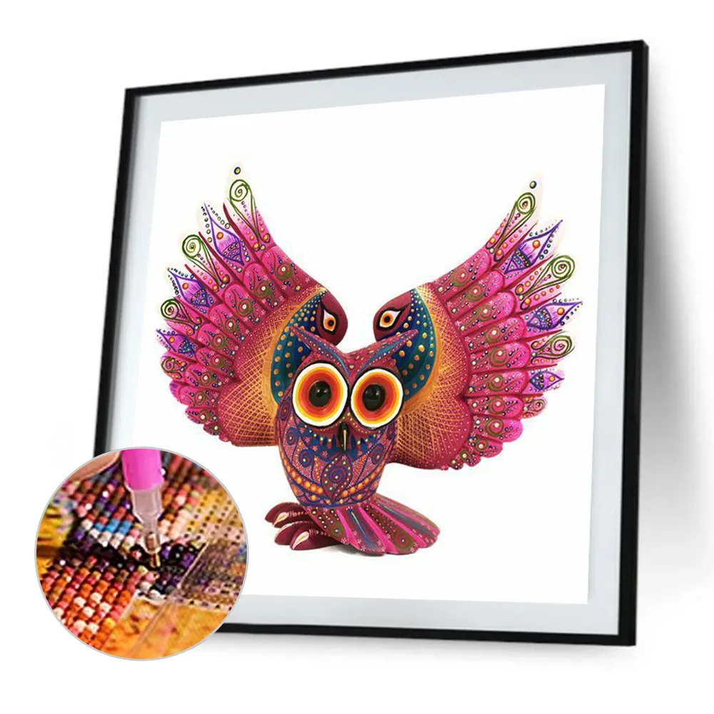 Full Round Diamond Painting 30*30cm - Owl With Spread Wings