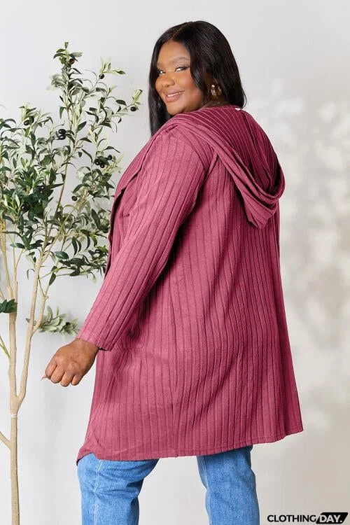 Basic Bae Full Size Ribbed Open Front Long Sleeve Cardigan