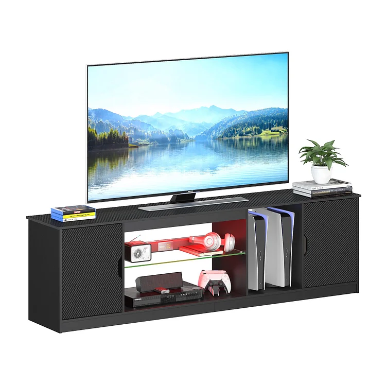 Bestier 70 inch LED TV Stand, Gaming Entertainment Center with Cabinet for PS5