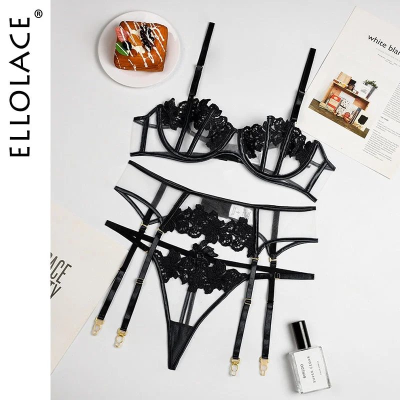 Ellolace Lingerie Exotic Costumes Hollow Out Transparent Erotic Sets Sensual Porn Lace Underwear Intimate Sexy Bottom Whore