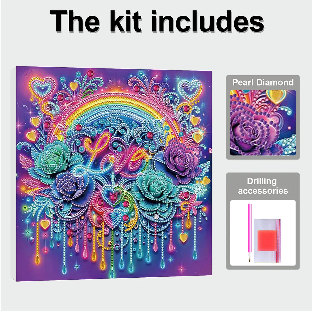 Love Rose DIY Special Shape Drill Diamond Painting Kits with Frame 25x25cm Diamond Dots Paintings Picture Arts Craft for Adults Beginners Home Decor