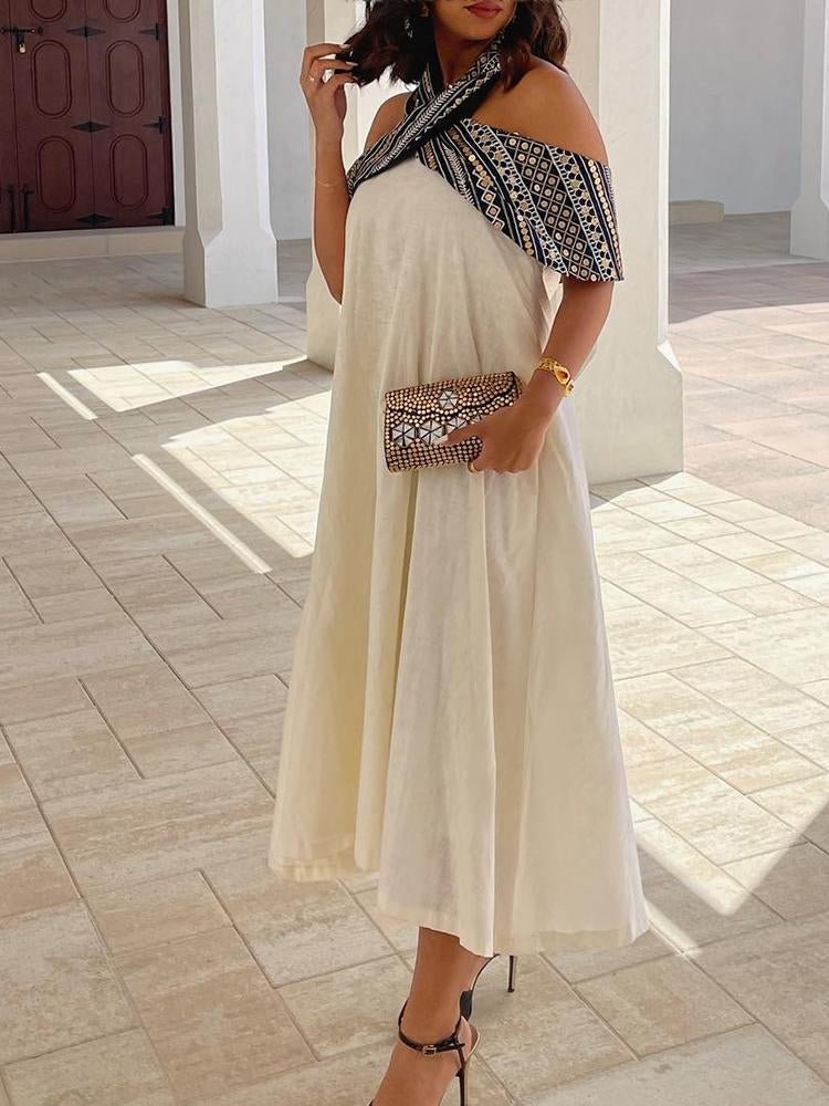 Halter off shoulder Simple maxi dress فساتين