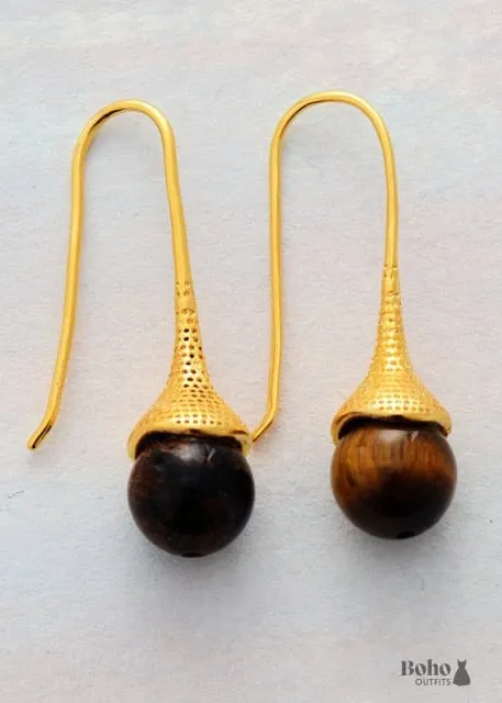 Boho Earrings, Dangle Earrings, Blue Lapis and Tiger Eye