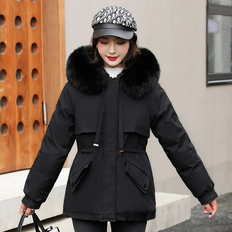 Winter Parkas Women 2021 Casual Solid Thick Warm Jackets Coats Female Hooded With Fur Collar Down Outwear Chaquetas Parkas Mujer