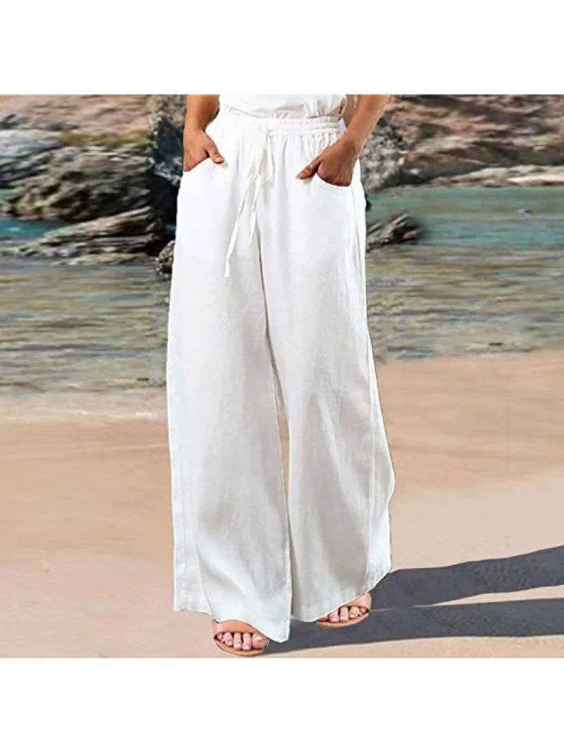 Nigikala Women's Fashionable Solid Color Casual Wide Leg Pants with Elastic Straps for Women's Clothing