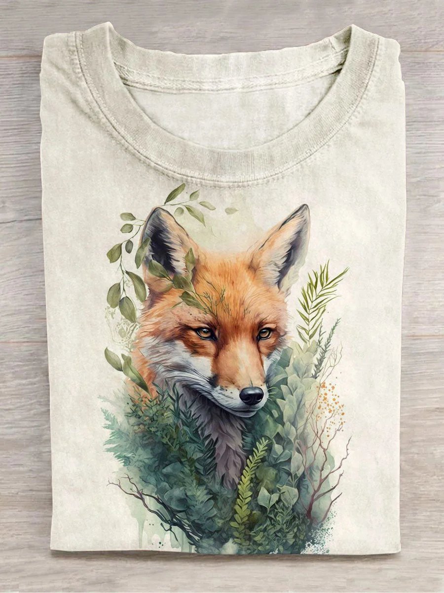 Unisex Floral Fox Abstract Print Design T-Shirt