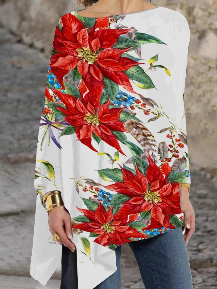 Women Long Sleeve Scoop Neck Floral Printed Graphic Top Dress