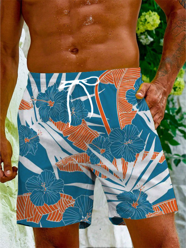 Men's Vintage Floral And Leaf Print Casual Shorts