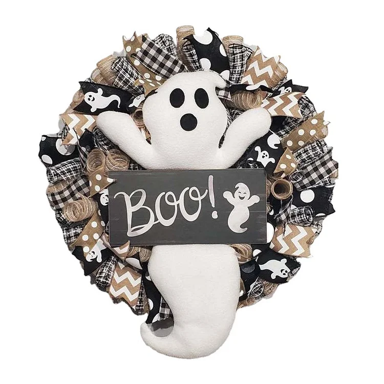Boo Wreath With Ghost Adorable Farmhouse Ghost Wreath Outdoor Halloween Wreath | AvasHome