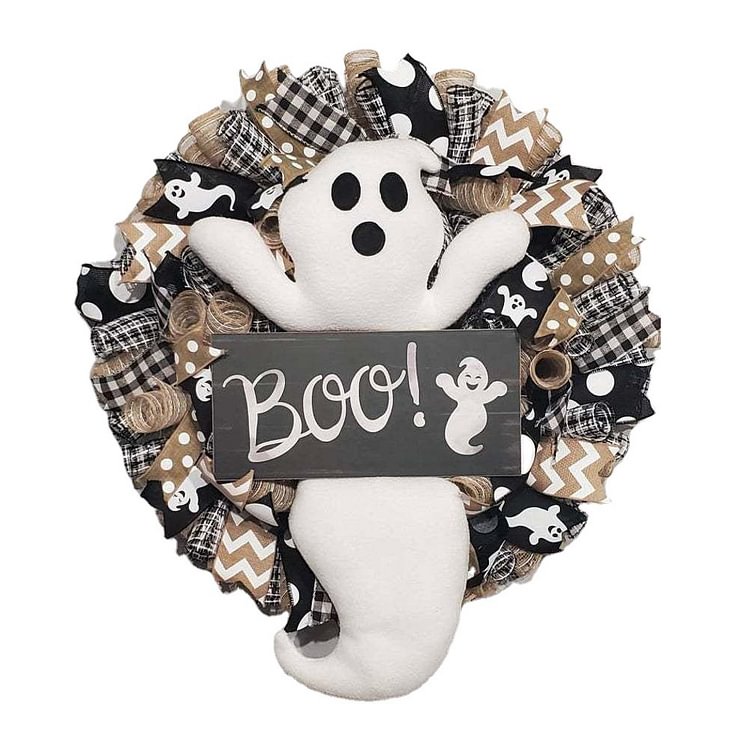 Boo Wreath With Ghost Adorable Farmhouse Ghost Wreath Outdoor Halloween Wreath