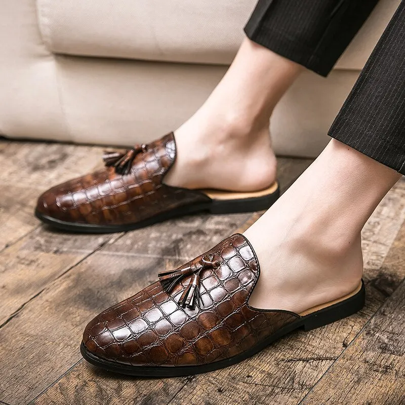 Mules Black Patent Leather Crocodile Men Half Shoes For Man Fashion Designer Shoes Men's Luxury Zapatillas Hombre Casual Slip On