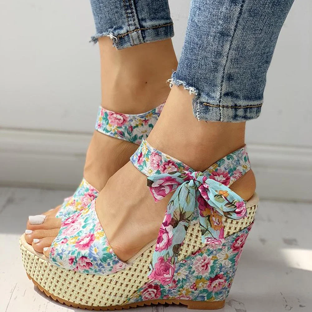 2020 Fashion INS Hot Lace Leisure Women Wedges Heeled Women Shoes Summer Sandals Party Platform High Heels Shoes Woman