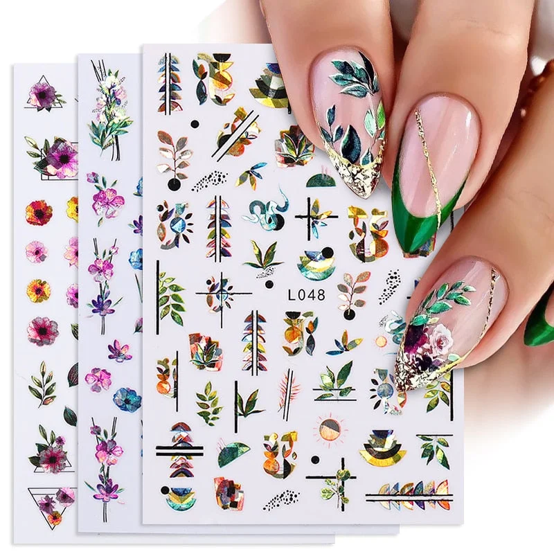 1PC 3D Nail Stickers Spring Flowers Leaves Self-Adhesive Slider Nail Art Decorations Leaf Love Heart Decals Manicure Accessories-Nail Inspo
