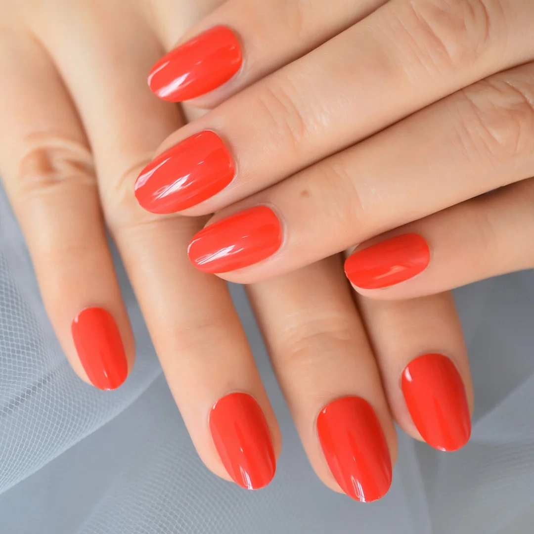 Full Cover False Nails Short French Nail Art Tips Solid Red Press On Nails gel Faux Ongles Forms-Nail Inspo