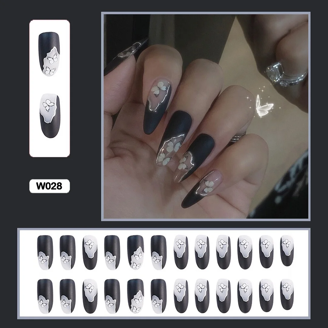 Butterfly Pattern Three-dimensional Butterfly Fairy Nail Art Wearable False Nails With Glue 24pcs/box With DIY Tools-Nail Inspo