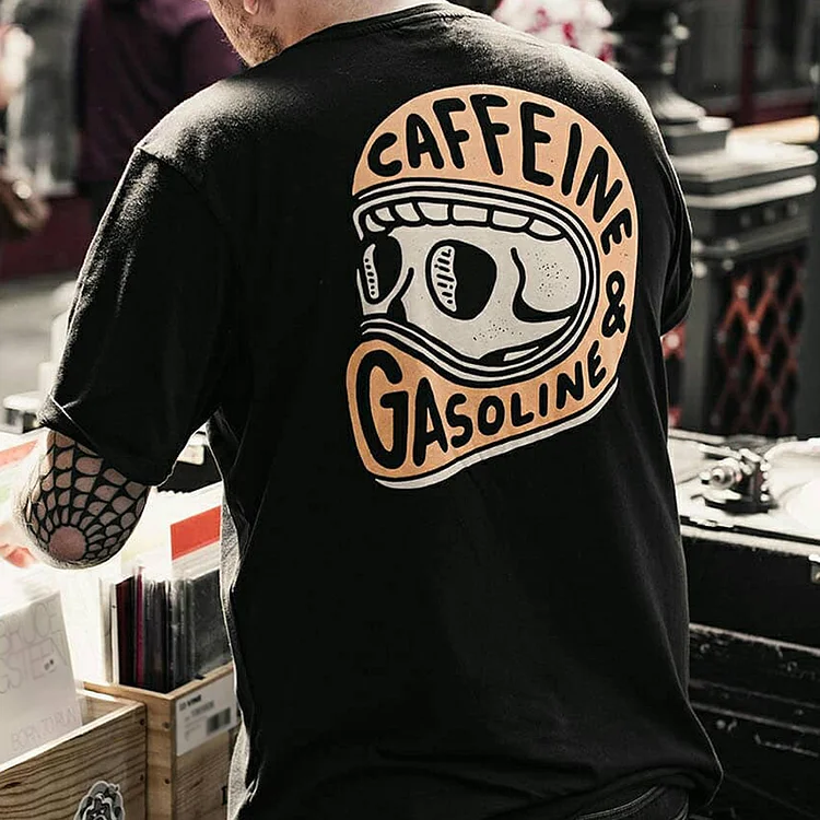 Caffeine & Gasoline Helmet Skull T-shirt