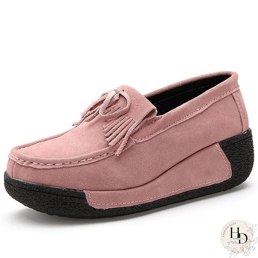 Women Genuine Leather Flats Platform Casual Creepers Slip On Loafers Moccasins Ladies Shoes