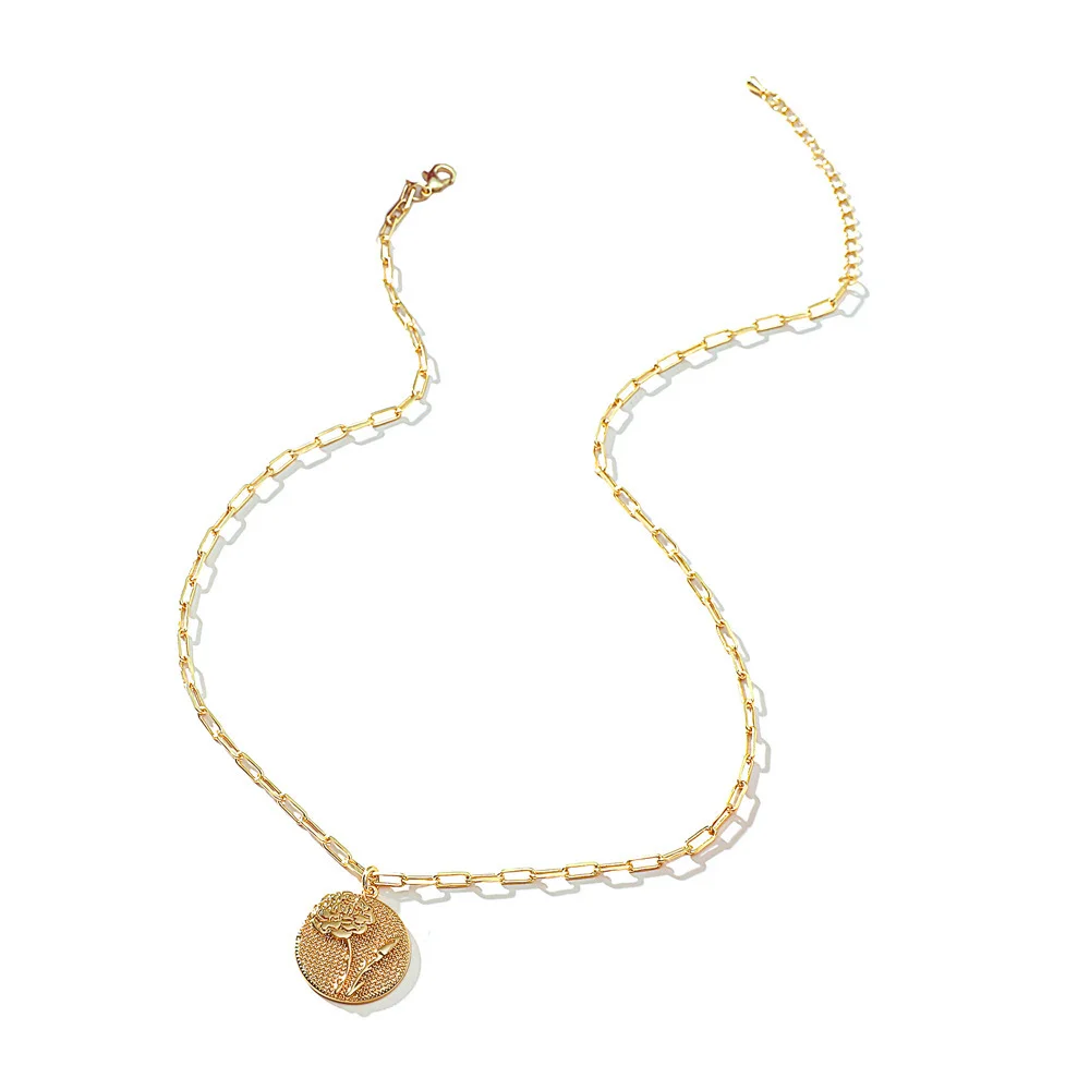 Rose Round Gold-Plated Necklace