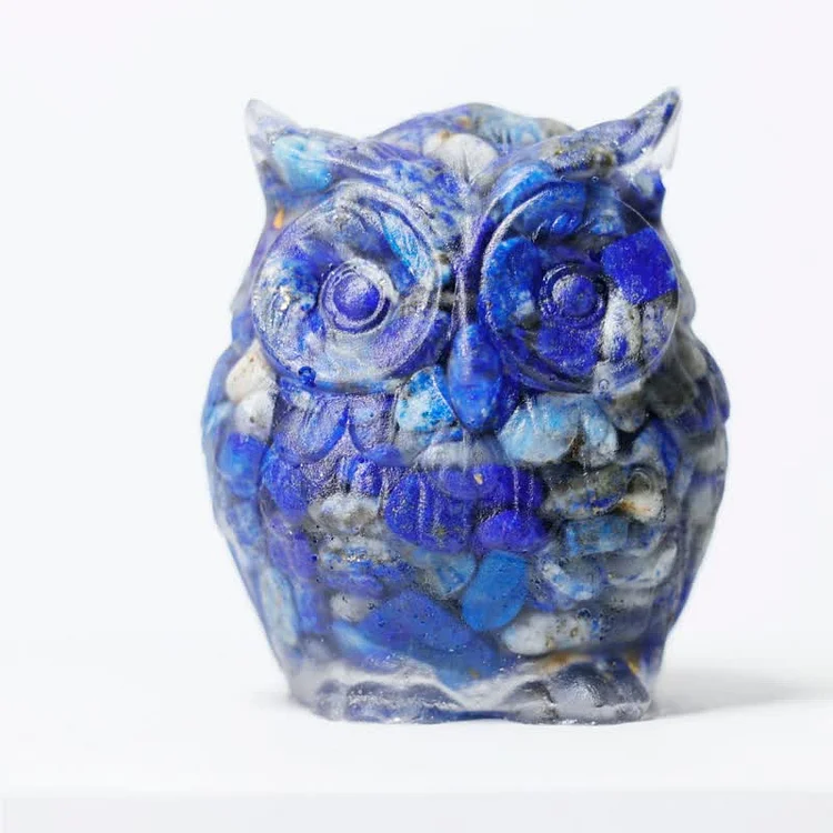 Olivenorma Natural Crystal Cute Owl Gemstone Decoration| Lapis Lazuli