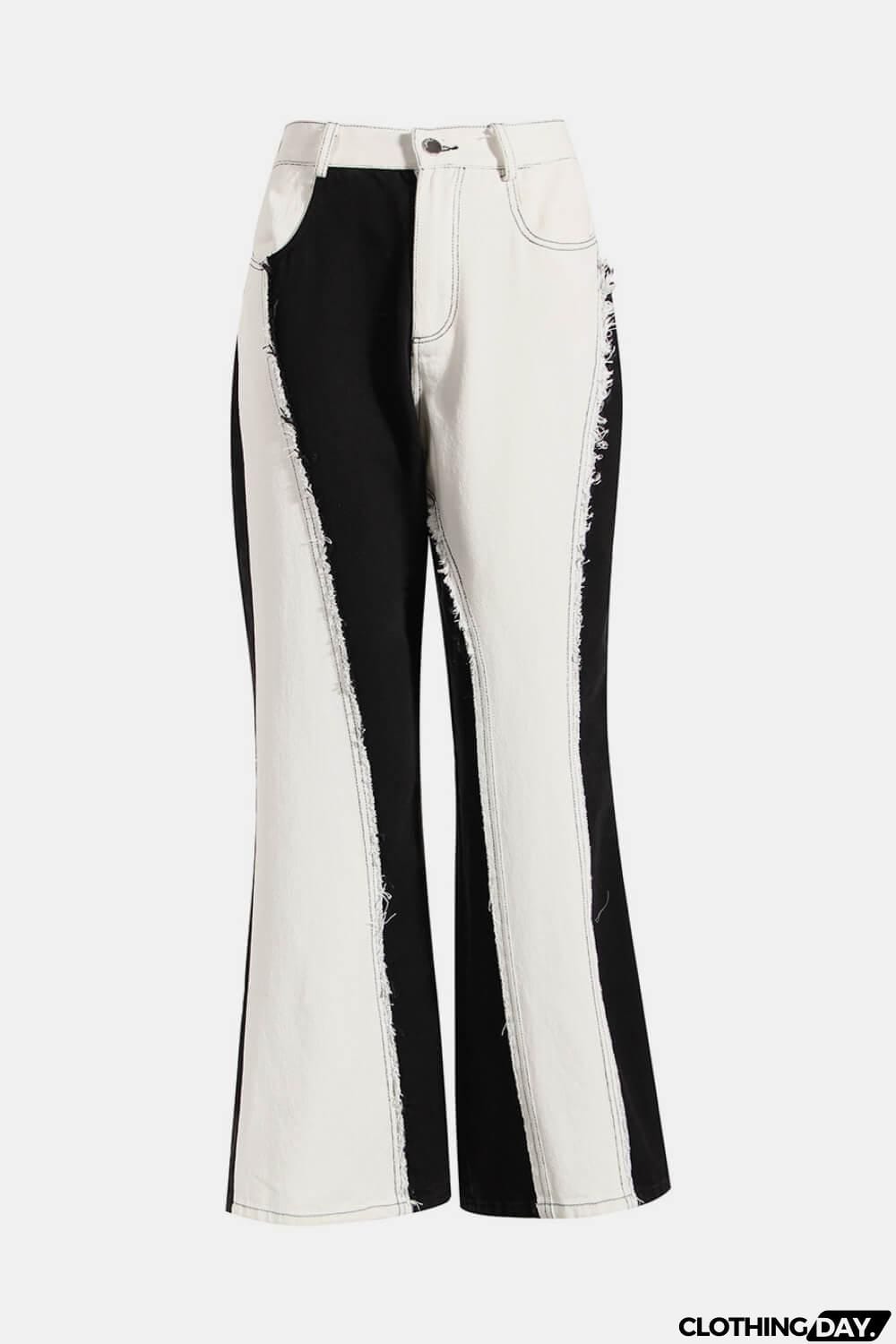 Contrast Frayed Detail Flare Jeans