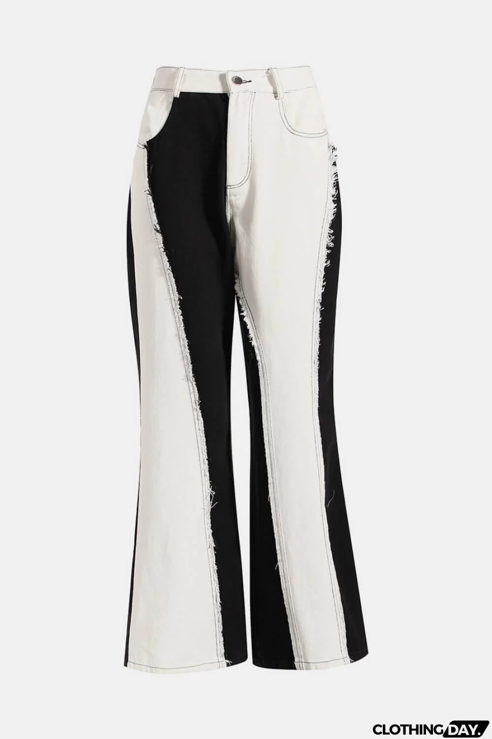 Contrast Frayed Detail Flare Jeans